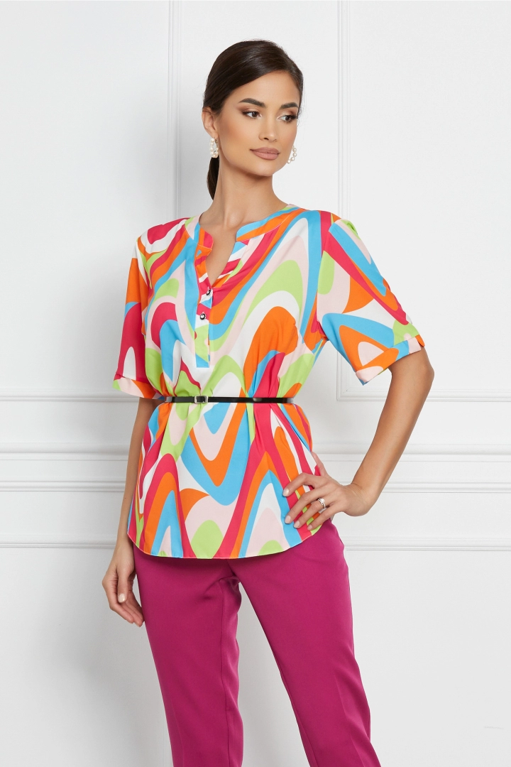 Bluza Vanessa cu imprimeu colorat si mâneci scurte Bluza Vanessa cu imprimeu colorat si mâneci scurte