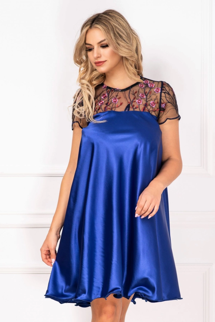 Rochie de cununie Erin din satin albastra cu broderie By InPuff