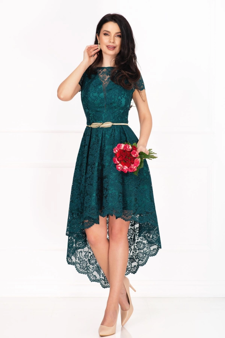 Rochie de ocazie eleganta verde asimetrica cu sclipici