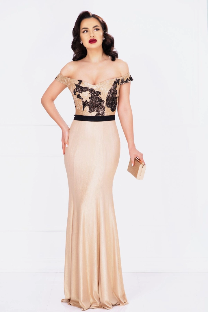 Rochie de seara MBG aurie lunga cu paiete Rochie de seara MBG aurie lunga cu paiete