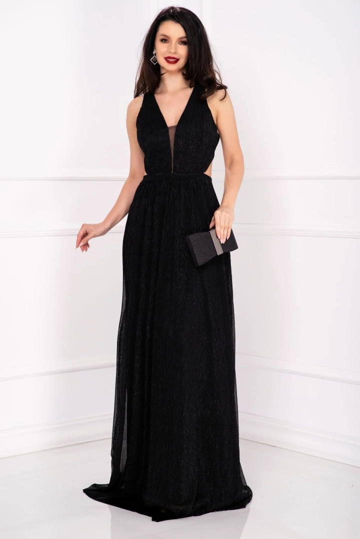 Rochie de seara neagra din crep cu spatele gol Rochie de seara neagra din crep cu spatele gol