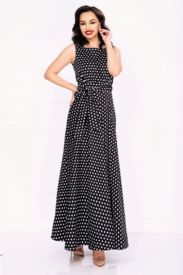 Rochie de zi eleganta Effect neagra vaporoasa cu buline albe