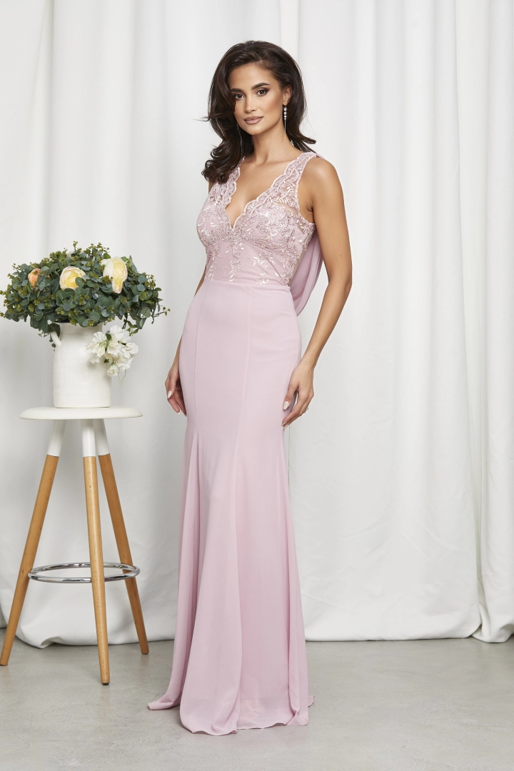 Rochie lunga din voal cu dantela Inflame Roz marime XL