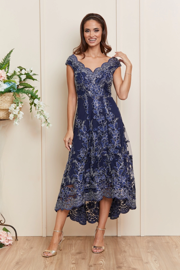Rochie de seara asimetrica cu dantela Jacline Bleumarin Rochie de seara asimetrica cu dantela Jacline Bleumarin