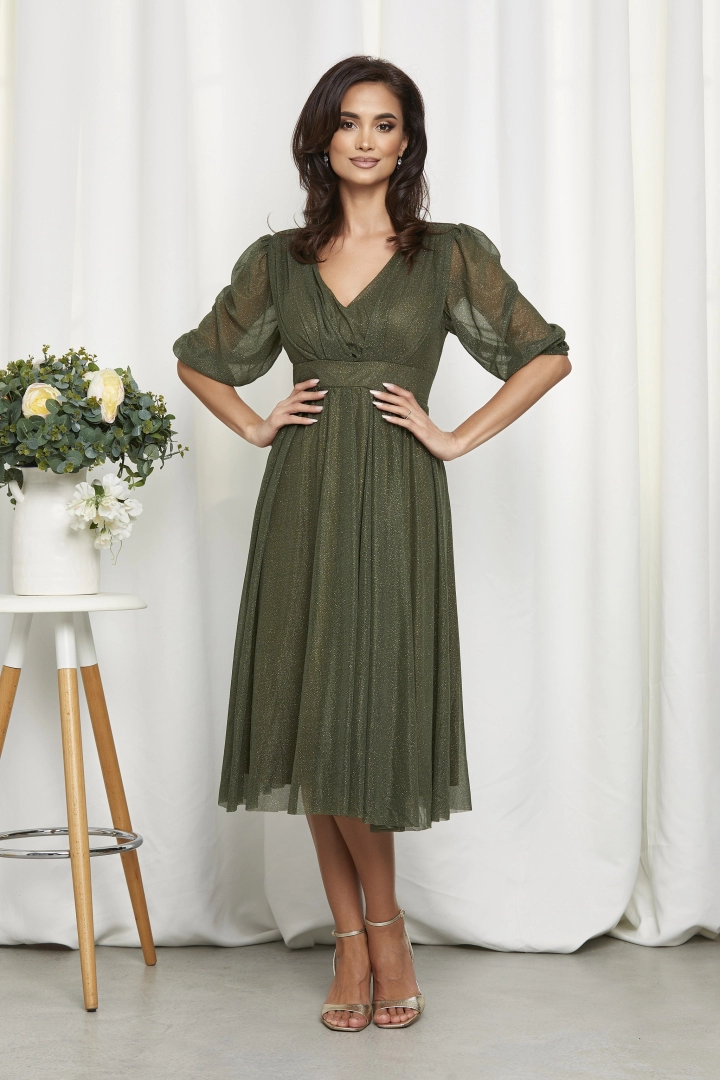 Rochie cu decolteu in V pentru silueta cu forme Nicolette Kaki