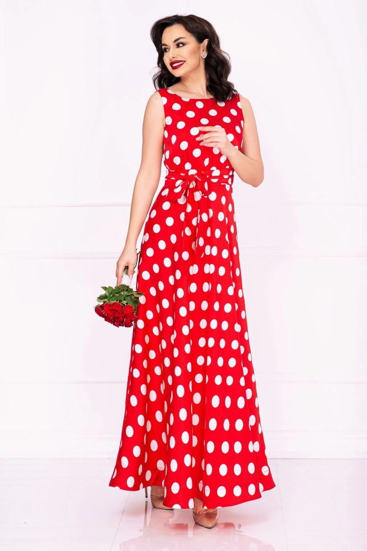 Rochie rosie cu buline vaporoasa de zi eleganta Effect