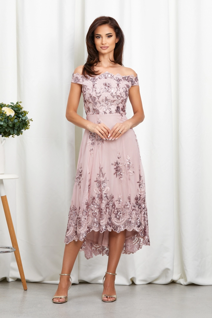 Rochie de ocazie asimetrica midi Sensation Rose Rochie de ocazie asimetrica midi Sensation Rose