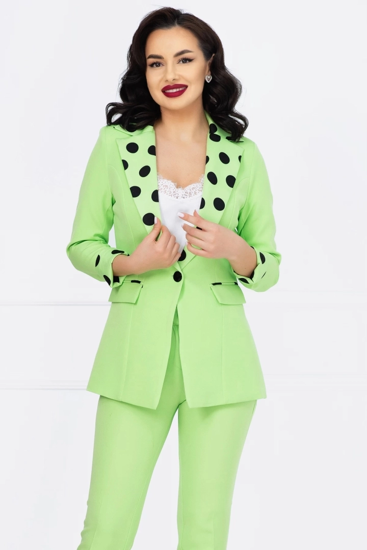 Sacou lime dama cu mansete si rever cu buline Sacou lime dama cu mansete si rever cu buline