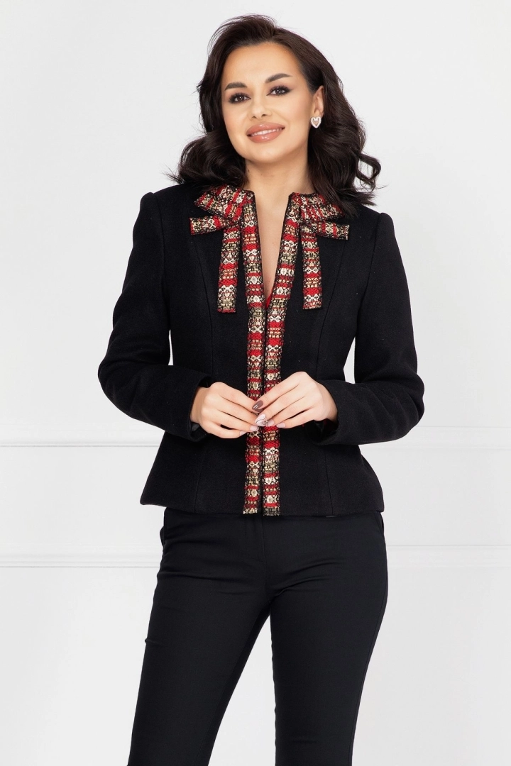 Sacou negru Effect din stofa decorat fundita din chanel Sacou negru Effect din stofa decorat fundita din chanel