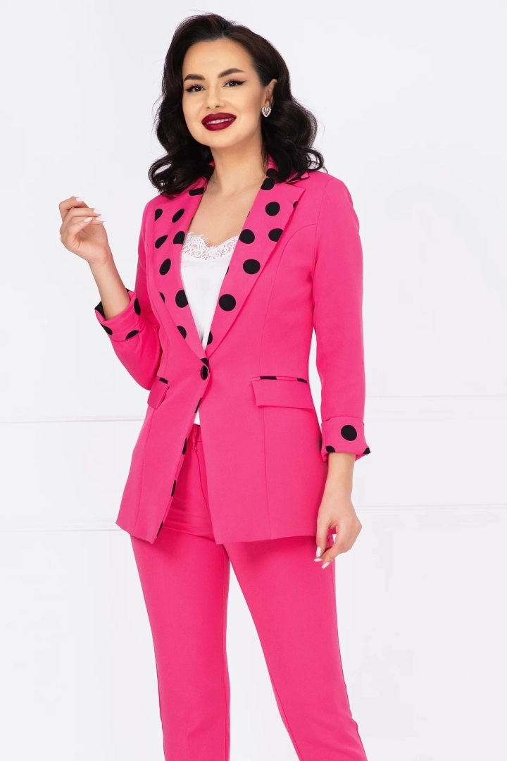 Sacou office fuchsia cu mansete si rever cu buline Sacou office fuchsia cu mansete si rever cu buline